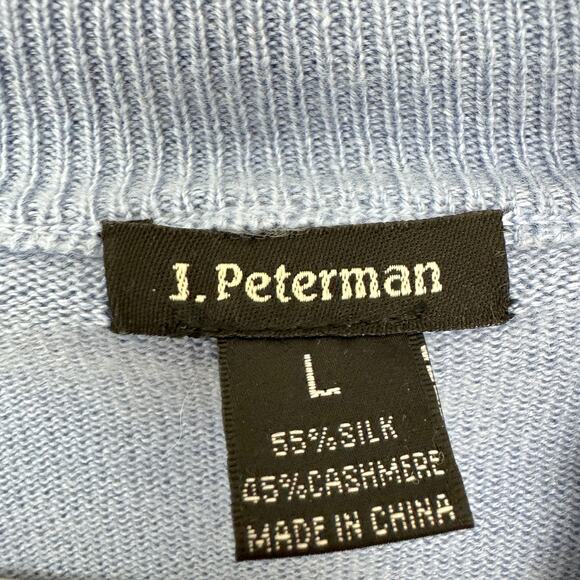 J. Peterman Men Mock Turtleneck Sweater Size L Silk Cashmere Classic Winter Blue - Picture 2 of 7